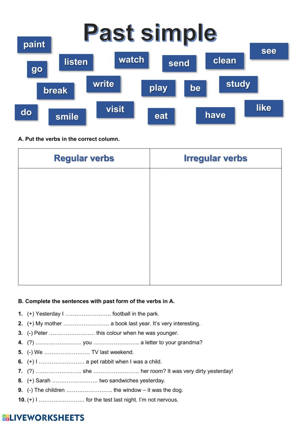 Past Simple Irregular Verbs Test