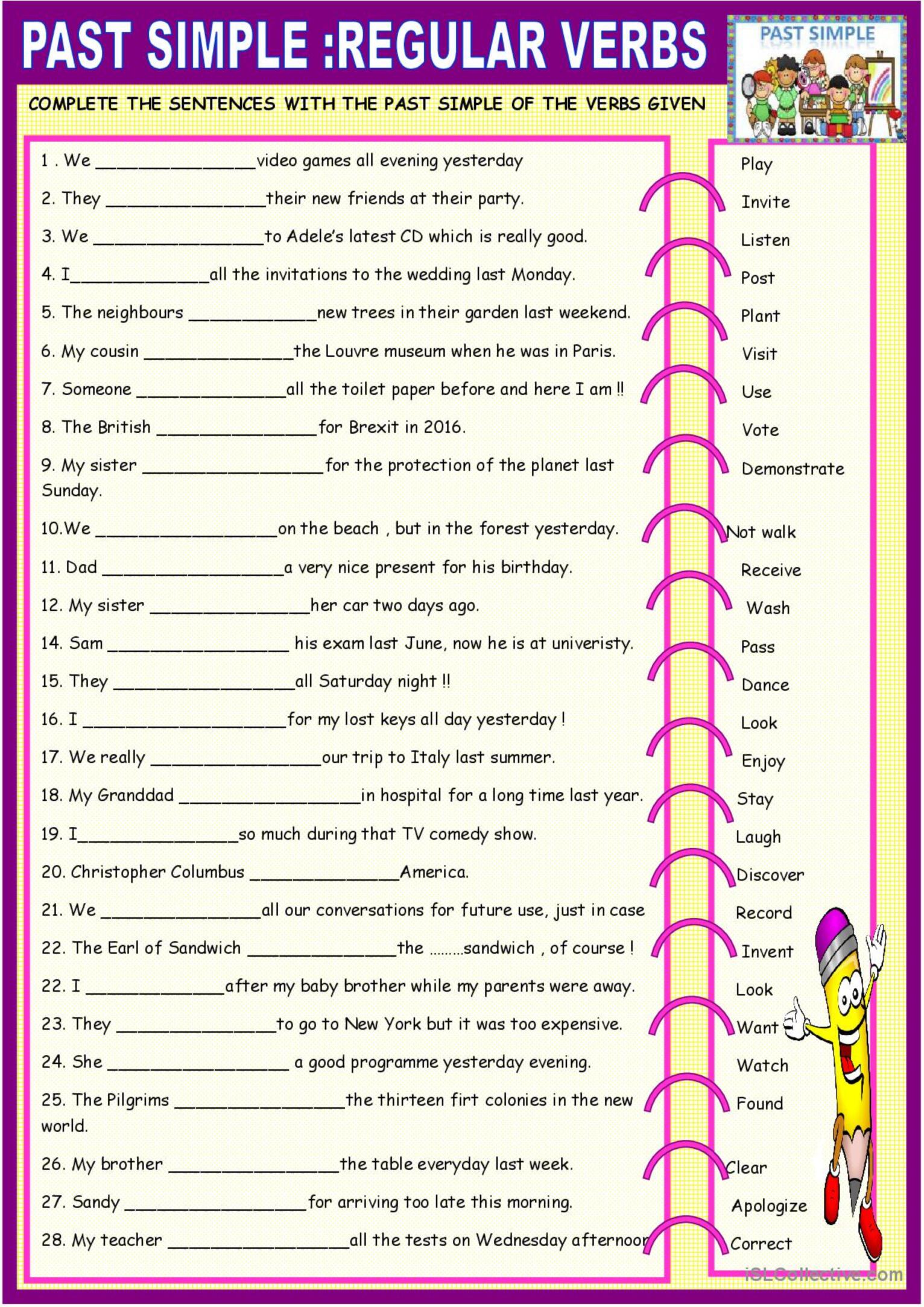 Past simple regular verbs exercises - Past Simple Regular Verbs Exercises