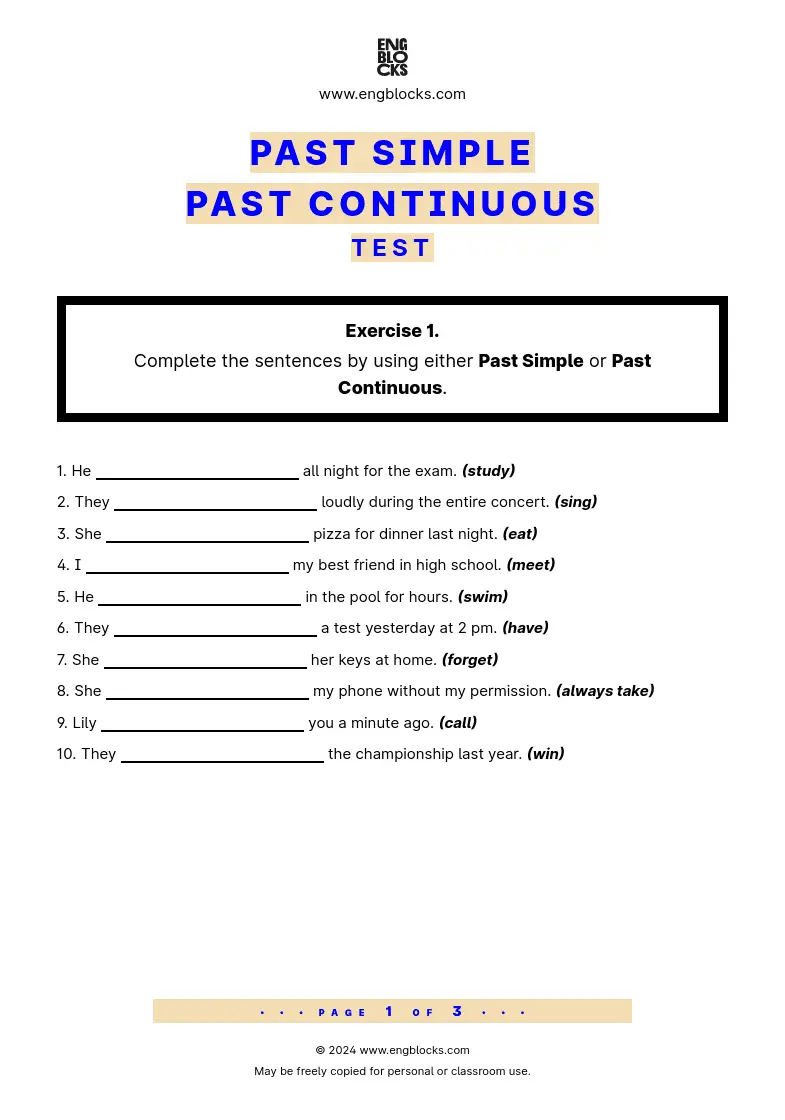 Past Simple Vs Past Continuous Test