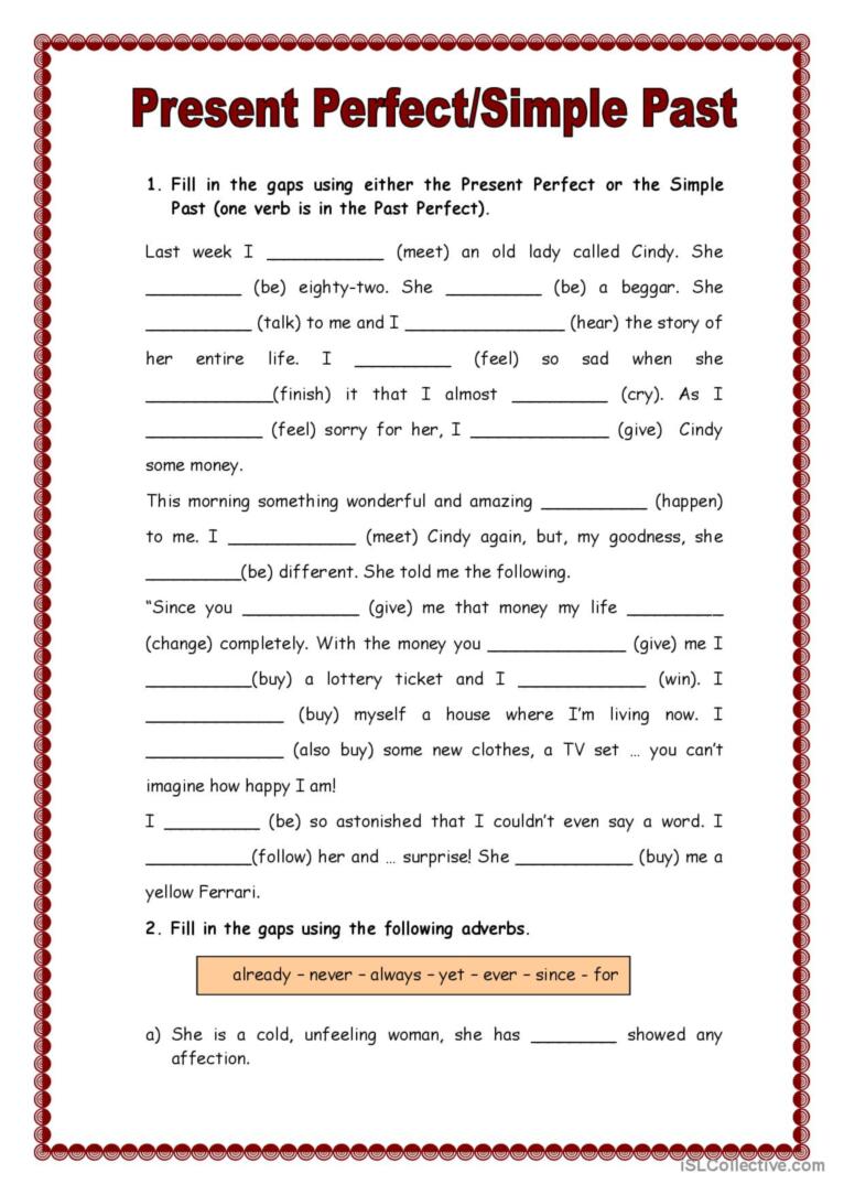 Past Simple Vs Present Perfect Exercises