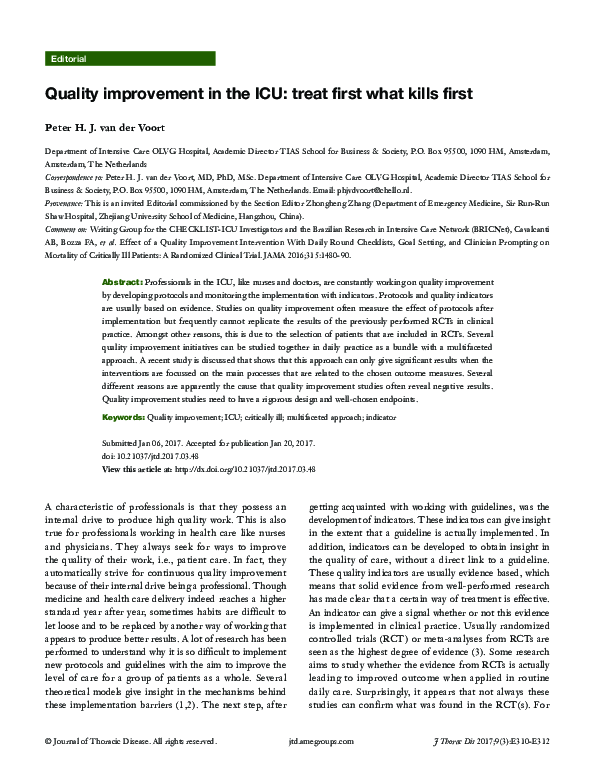 (PDF) Quality improvement in the ICU: treat first what kills first - Treat First What Kills First