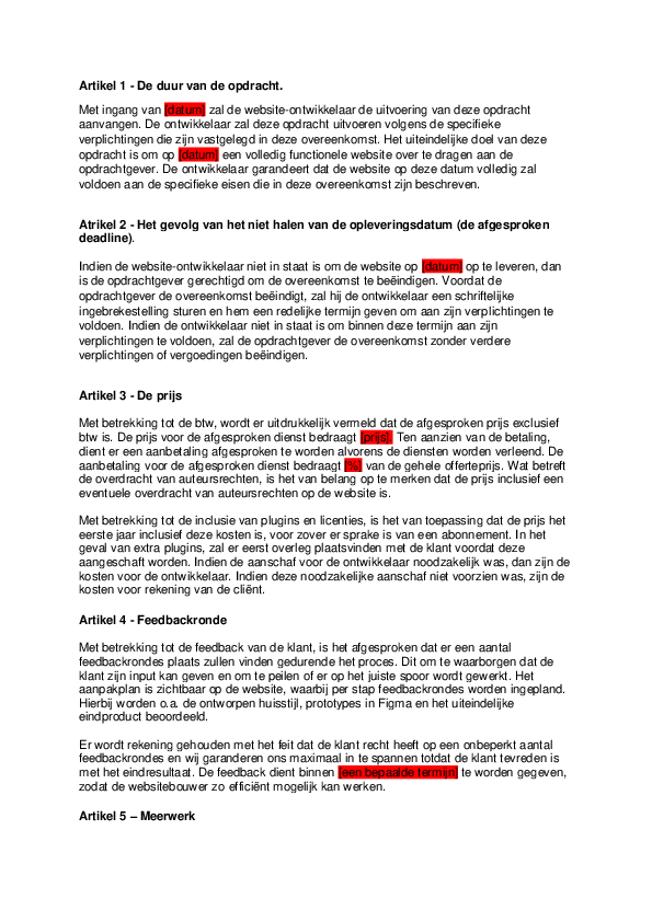 (PDF) Template overeenkomst - Voorbeeld Overeenkomst Tussen 2 Partijen