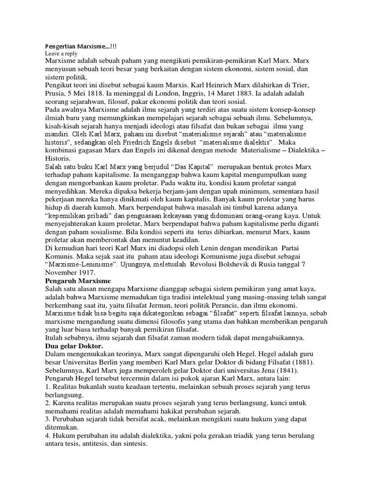Pengertian Marxisme | PDF - Vorm Van Het Marxisme Betekenis