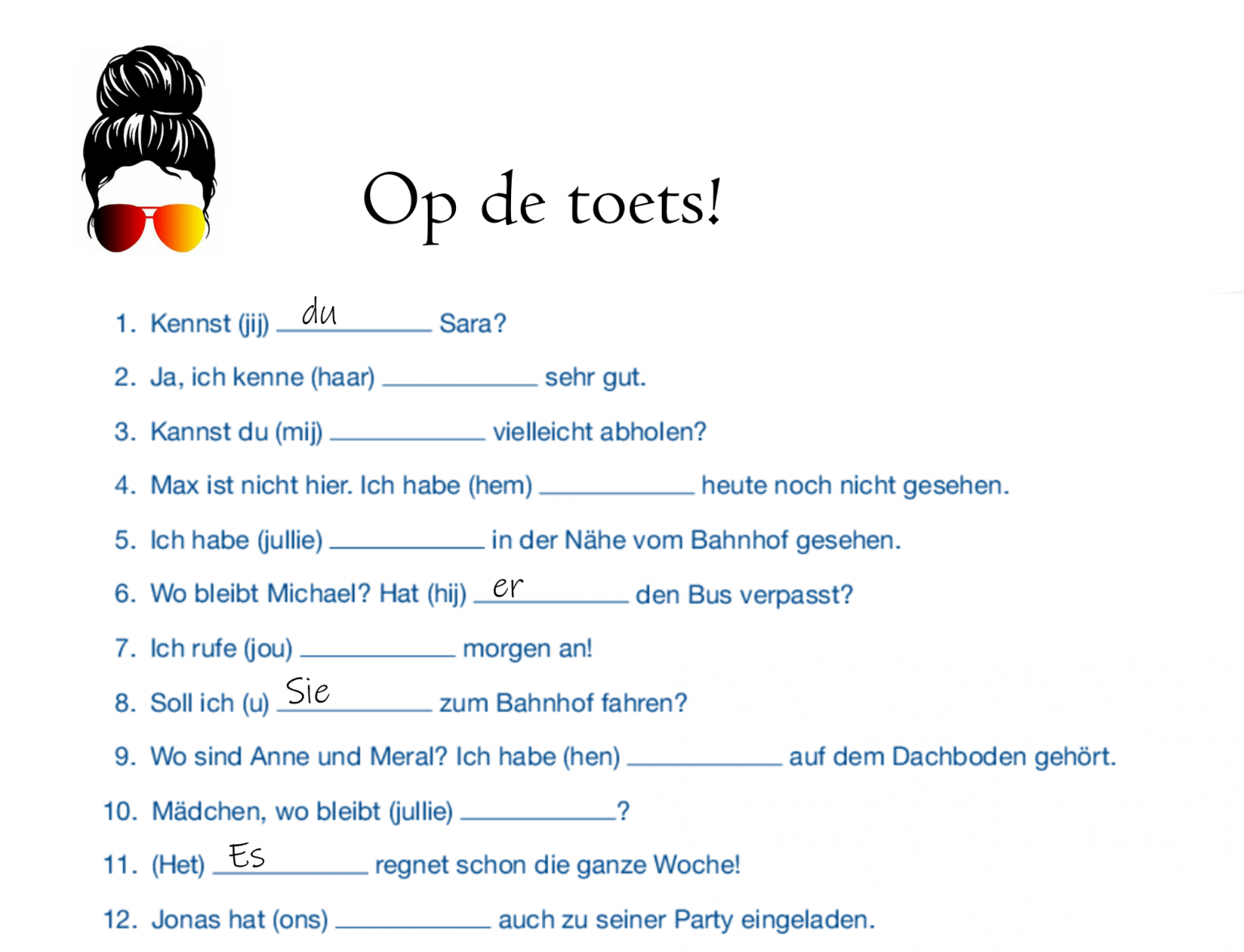 Persoonlijk voornaamwoord: 1e en 4e naamval - Mevrouw Duits - Oefeningen Duits 1e En 4e Naamval