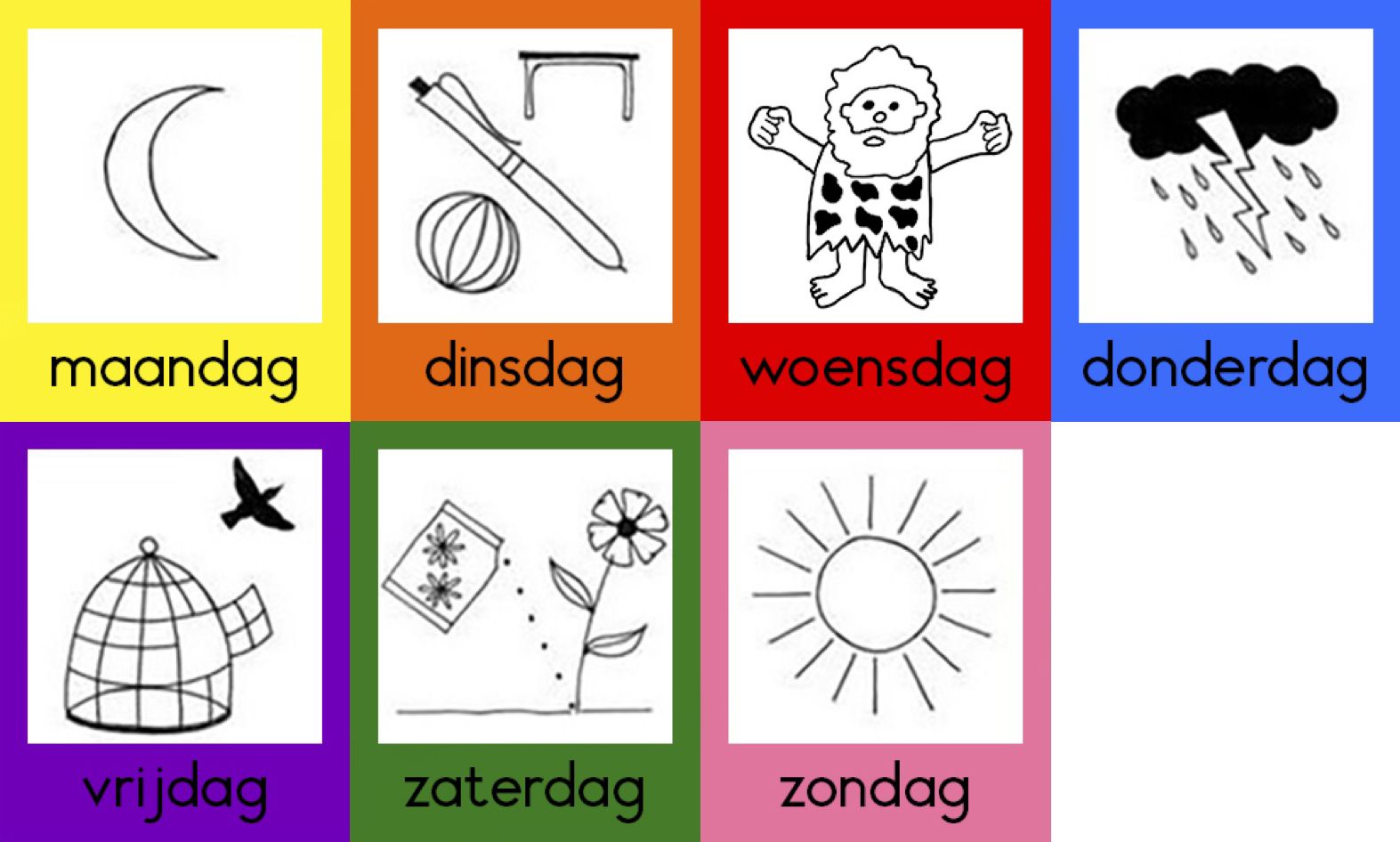 Picto's dagen van de week | Pictogrammen, Kind knutselen, Diepe gedachten - Kleuren Van De Dagen