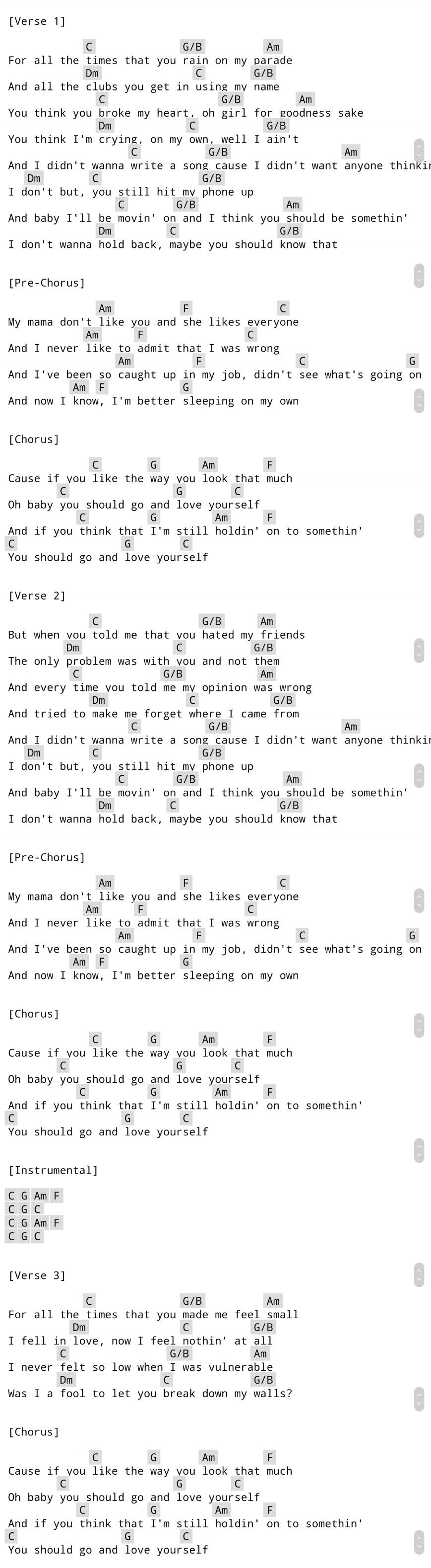 Pin af Sara Locatelli på Ukelele - You Should Go And Love Yourself Chords