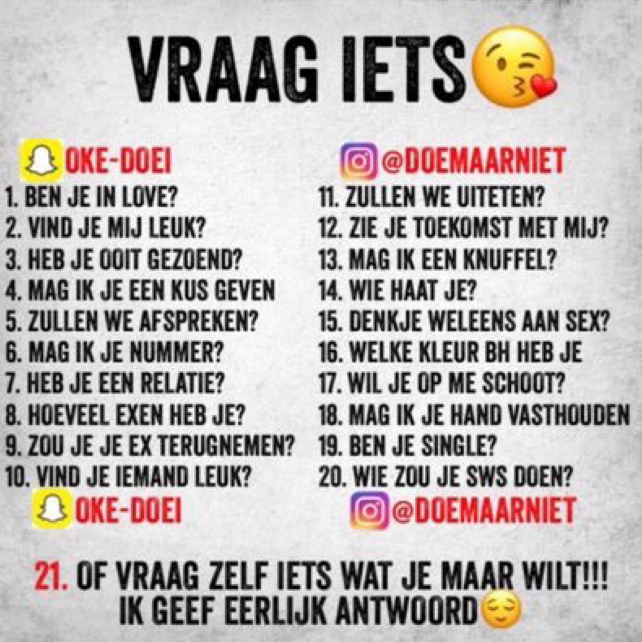 Pin op Vragenlijst | Snapchat ideeën, Instagram ideeën, Snapchat - Goede Vragen Om Te Stellen