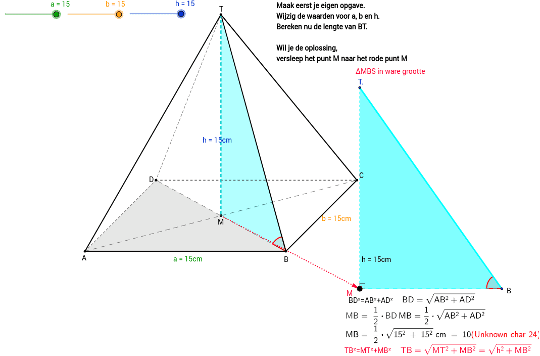 Piramide lengte zijde berekenen met Pythagoras – GeoGebra - Hoe Bereken Je De Oppervlakte Van Een Piramide
