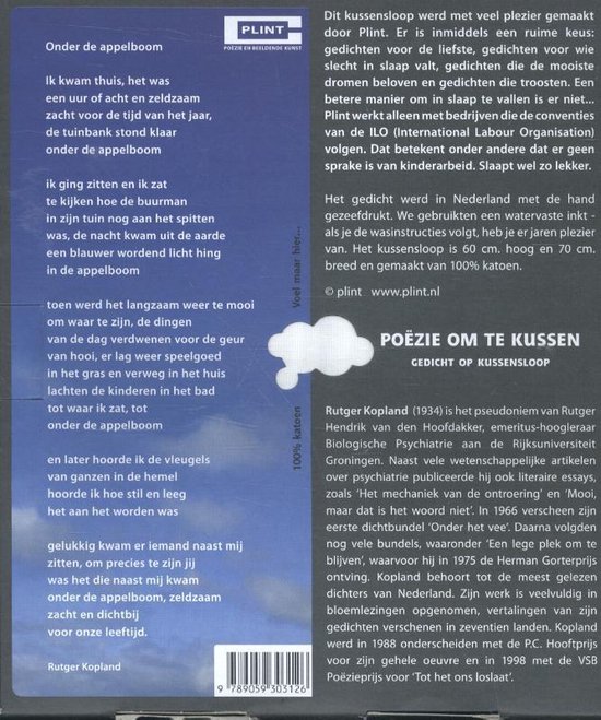 Poezie om te kussen - Kussensloop Plint 'Onder de appelboom' Rutger - Onder De Appelboom Rutger Kopland