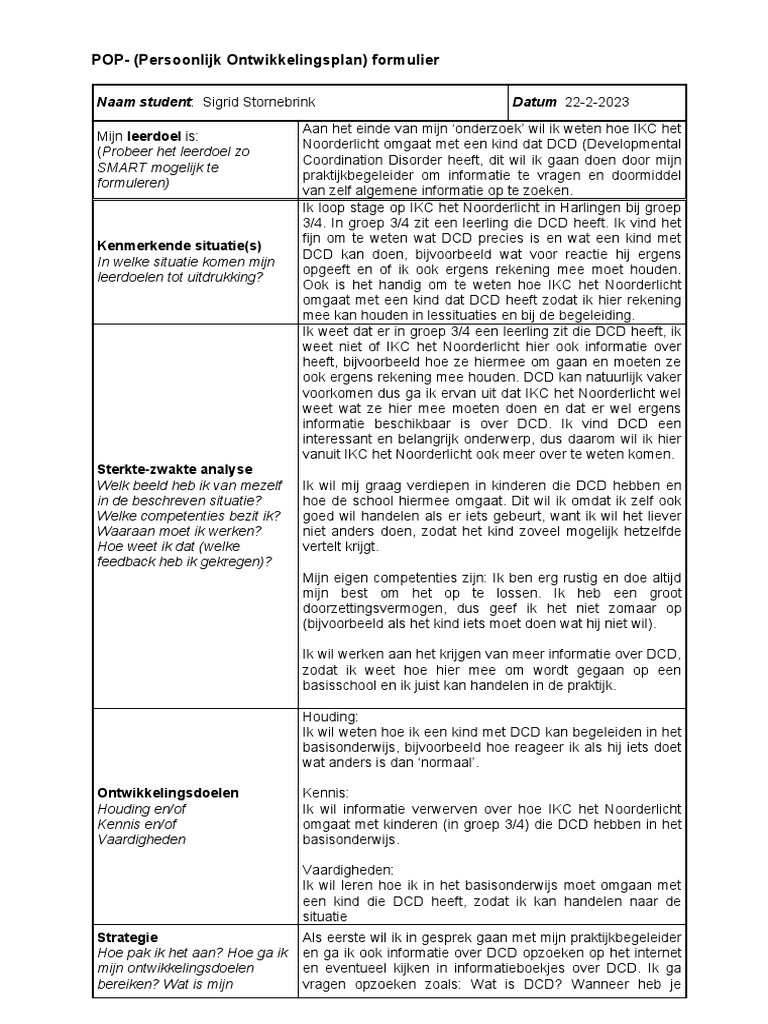 POP-formulier Goed | PDF - Voorbeeld Van Een Pop Formulier