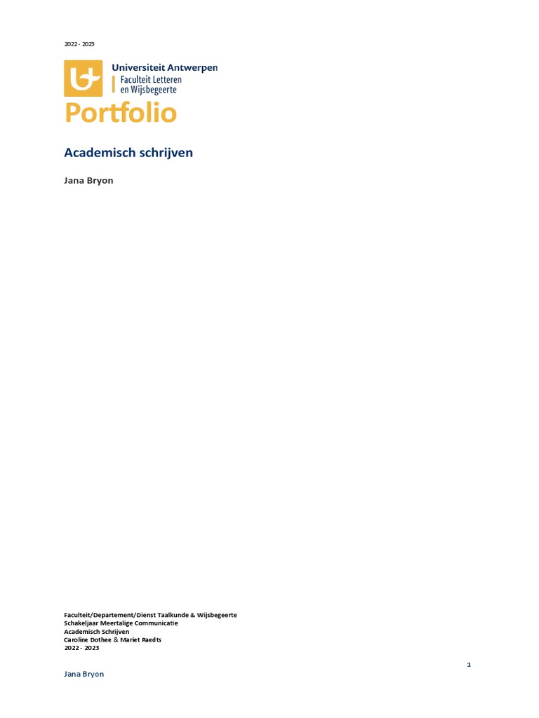 Portfolio - Academisch Schrijven | PDF - Handboek Academisch Schrijven Joy De Jong