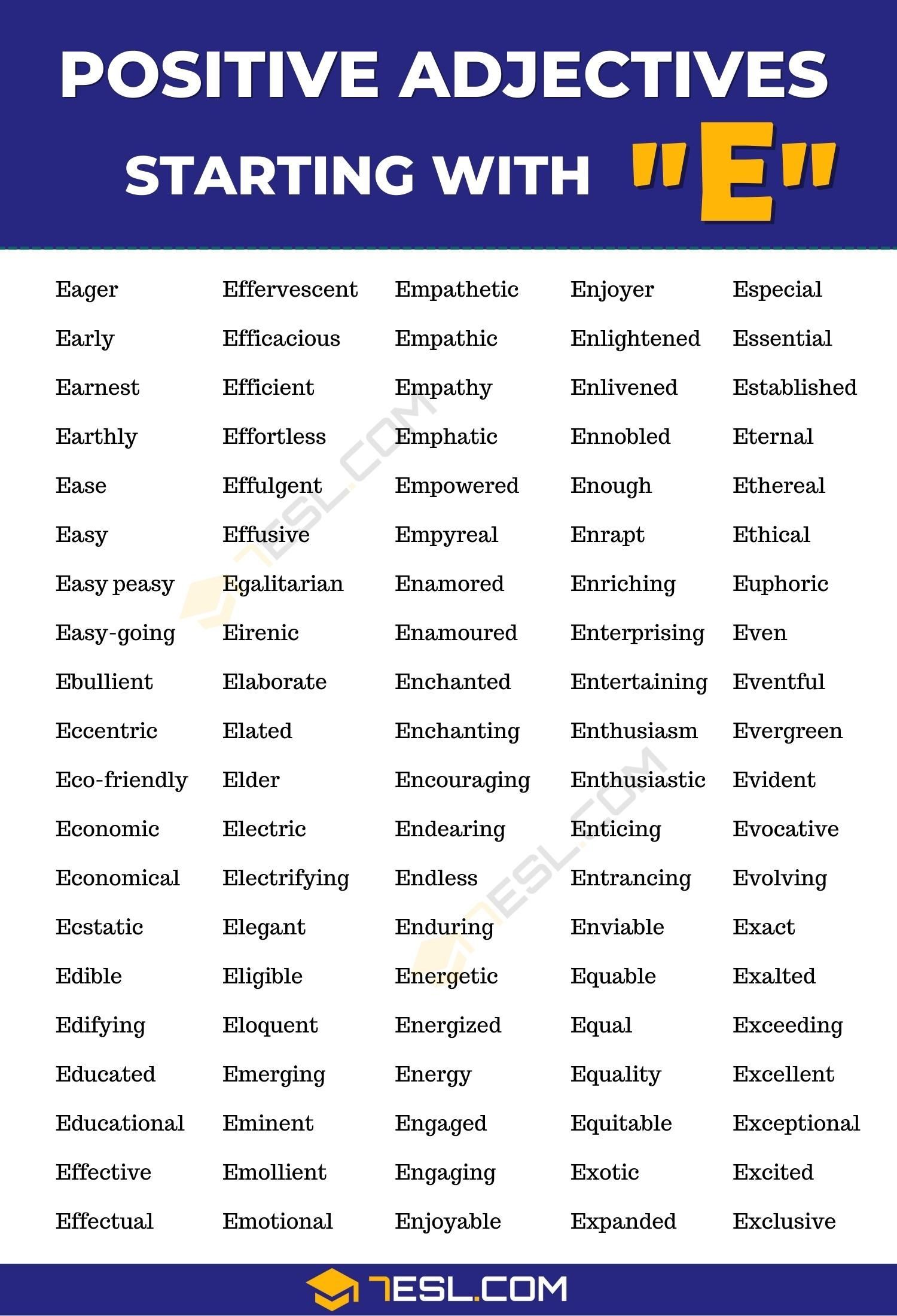 Adjectives That Start With A E