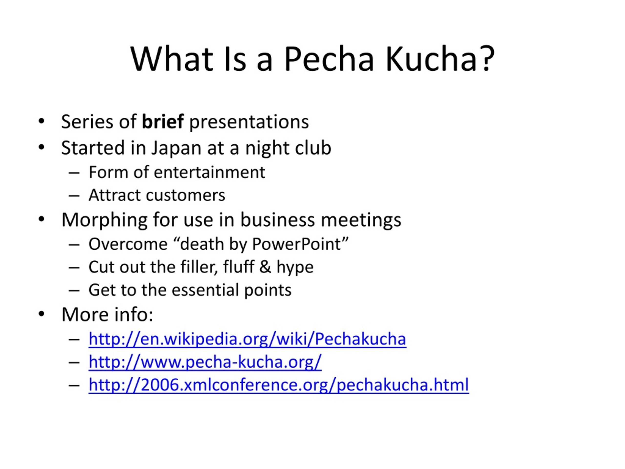 PPT - Introducing the Pecha Kucha Presentations PowerPoint Presentation - Wat Is Een Pecha Kucha