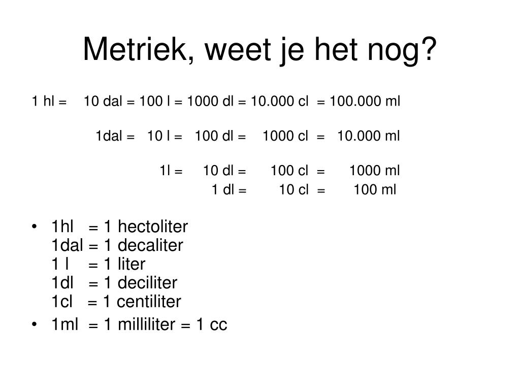 PPT - Vloeistoffen meten PowerPoint Presentation - ID:461792 - Hoeveel Ml Is 1 Cc