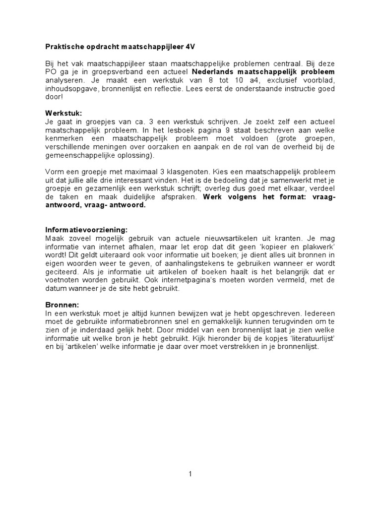 Praktische Opdracht Maatschappijleer 4V 2021 2022 | PDF - Maatschappijleer Havo 4 Hoofdstuk 4