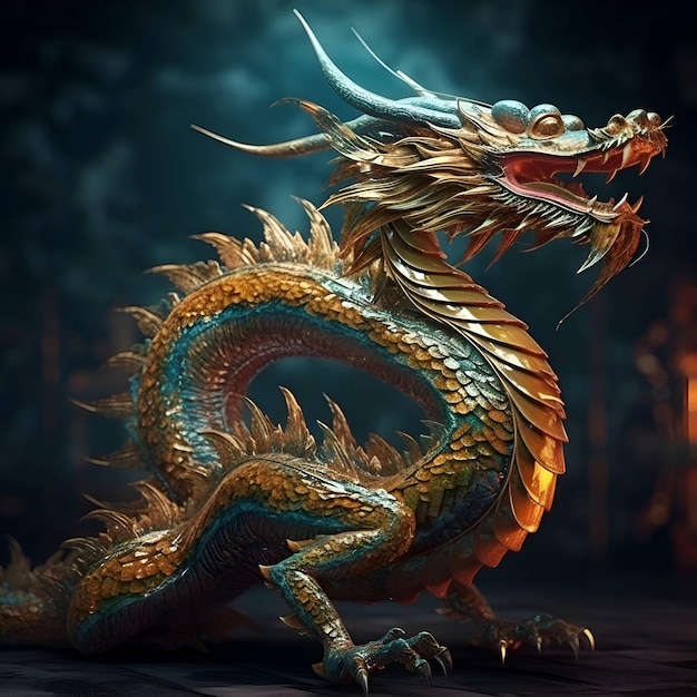 Premium AI Image | Chinese dragon on a dark background 3d rendering 3d - Dragen Joodse Vrouwen Een Pruik