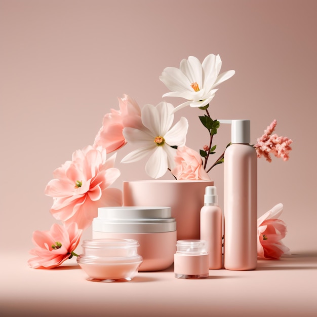 Premium Photo | Beauty products with pink flowers on a soft pink - Beauty And The Beast Musical Nederland