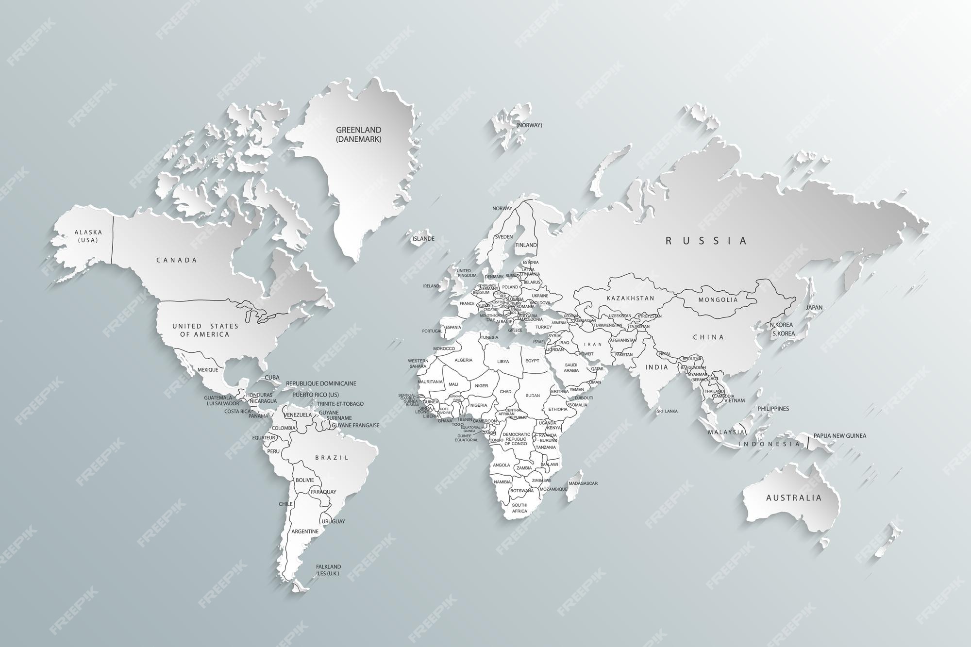 Premium Vector | Political map of the world gray world mapcountries - Waar Leven Tijgers In Het Wild