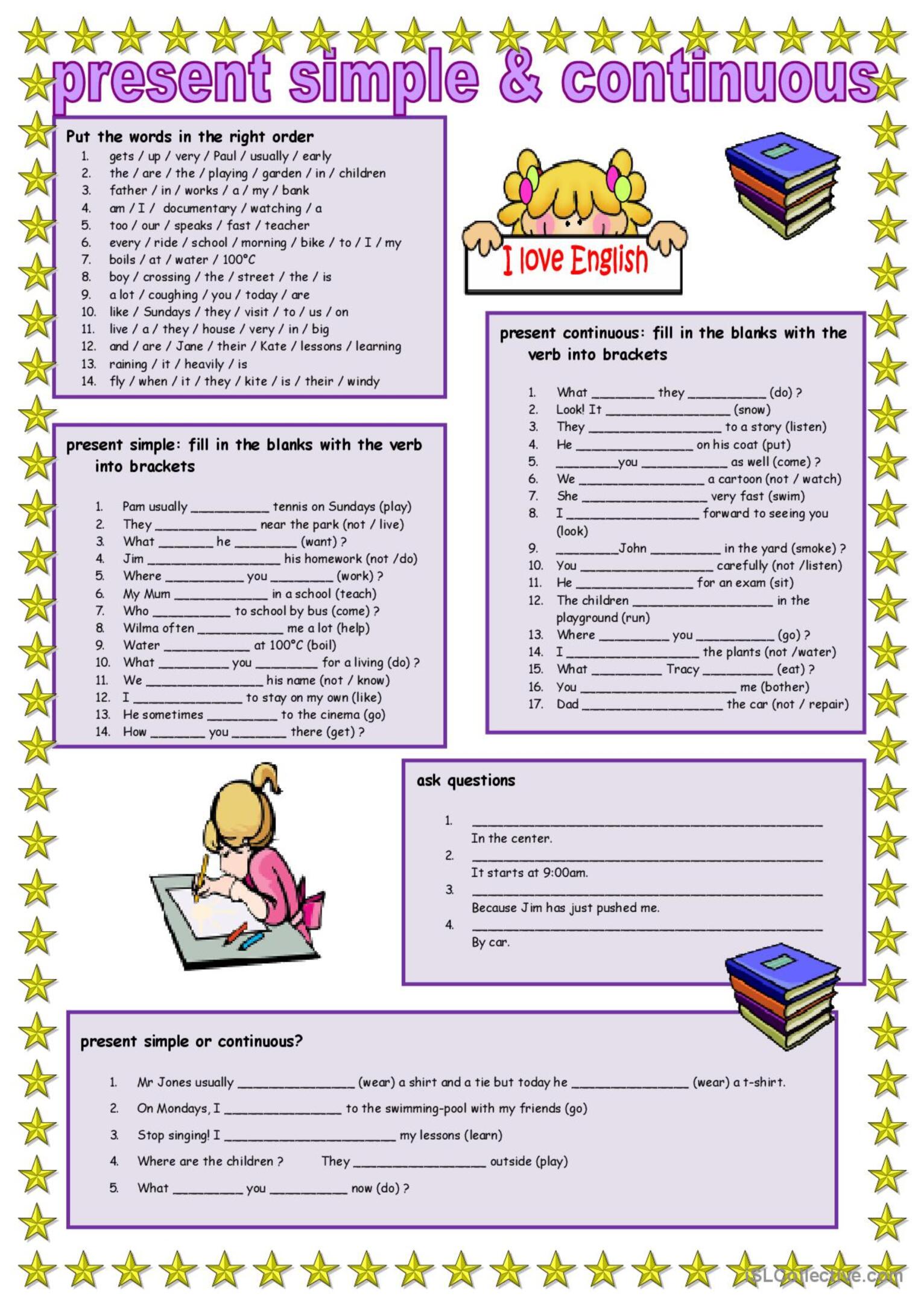 Present simple and continuous: English ESL worksheets pdf & doc - Exercises On Present Continuous And Present Simple