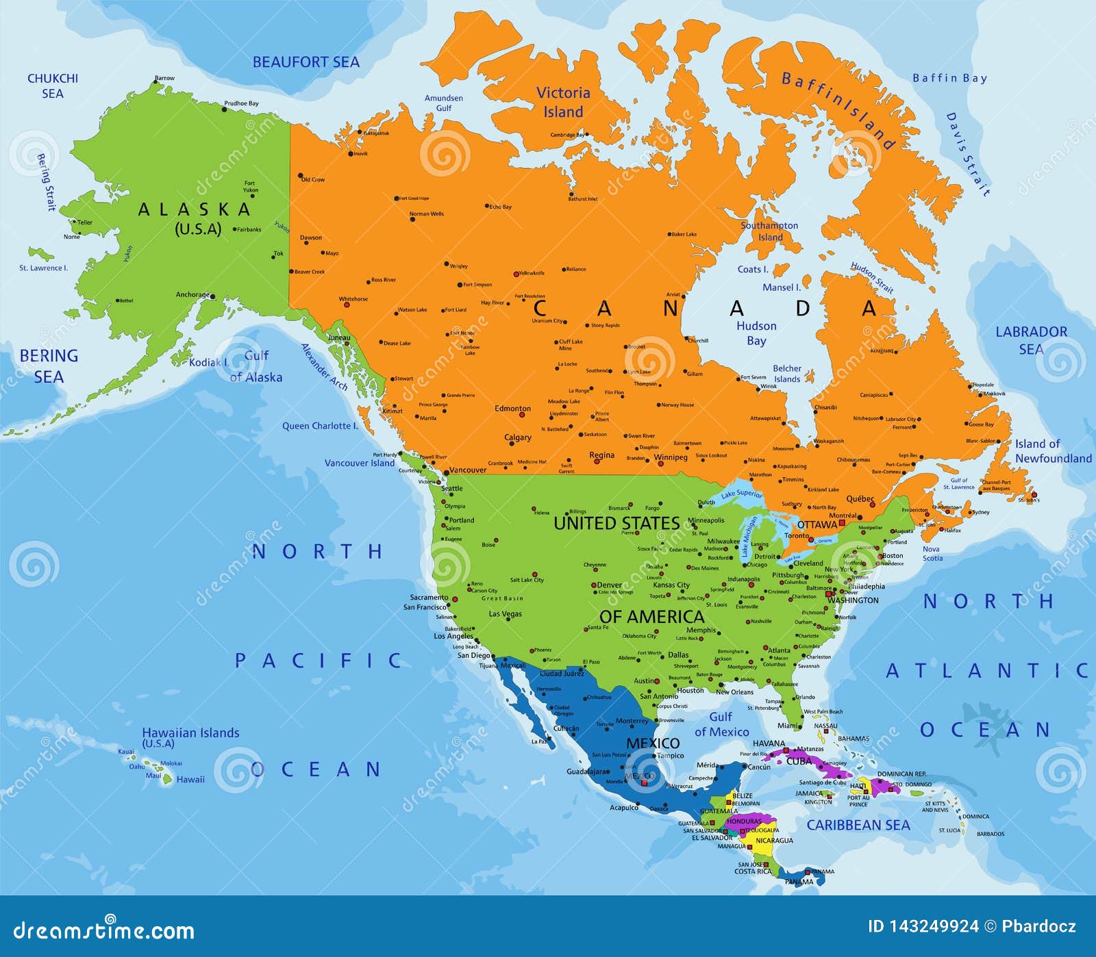 Printable Map North America - Kaart Van Noord Amerika Met Steden