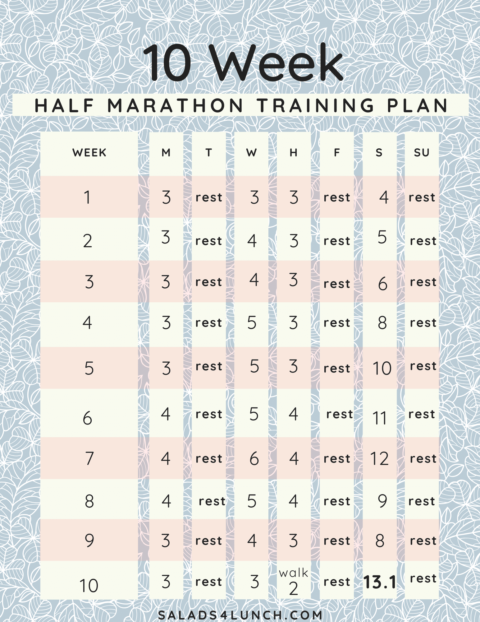 Printable Marathon Training Schedule - Halve Marathon Trainingsschema 6 Weken