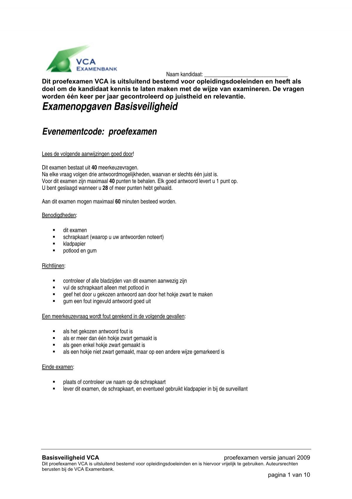 Vca Vol Proefexamen Met Antwoorden