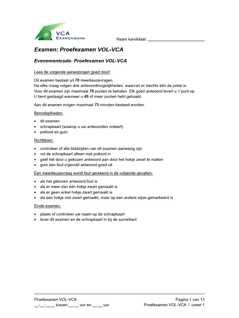 Proefexamen-VOL-VCA-NL | PDF - Vca Basis Proefexamen Vragen En Antwoorden