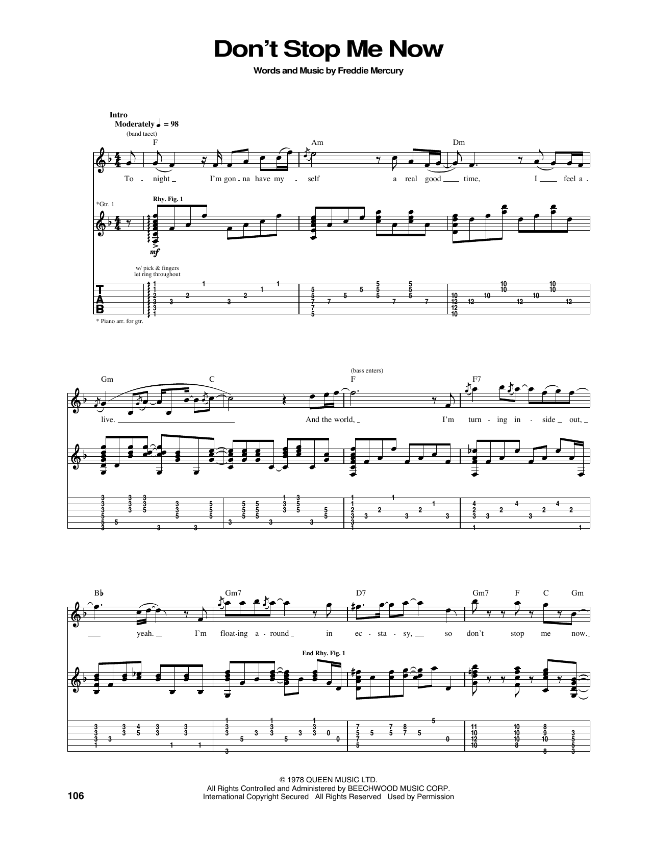 Queen - Don't Stop Me Now at Stanton's Sheet Music - Don't Stop Me Now Chords