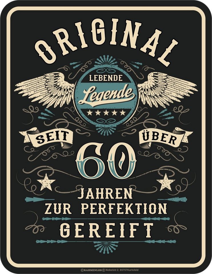 RAHMENLOS® Metallschild als Geschenk zum 60. Geburtstag: Lebende - 60 Pond Is Hoeveel Euro
