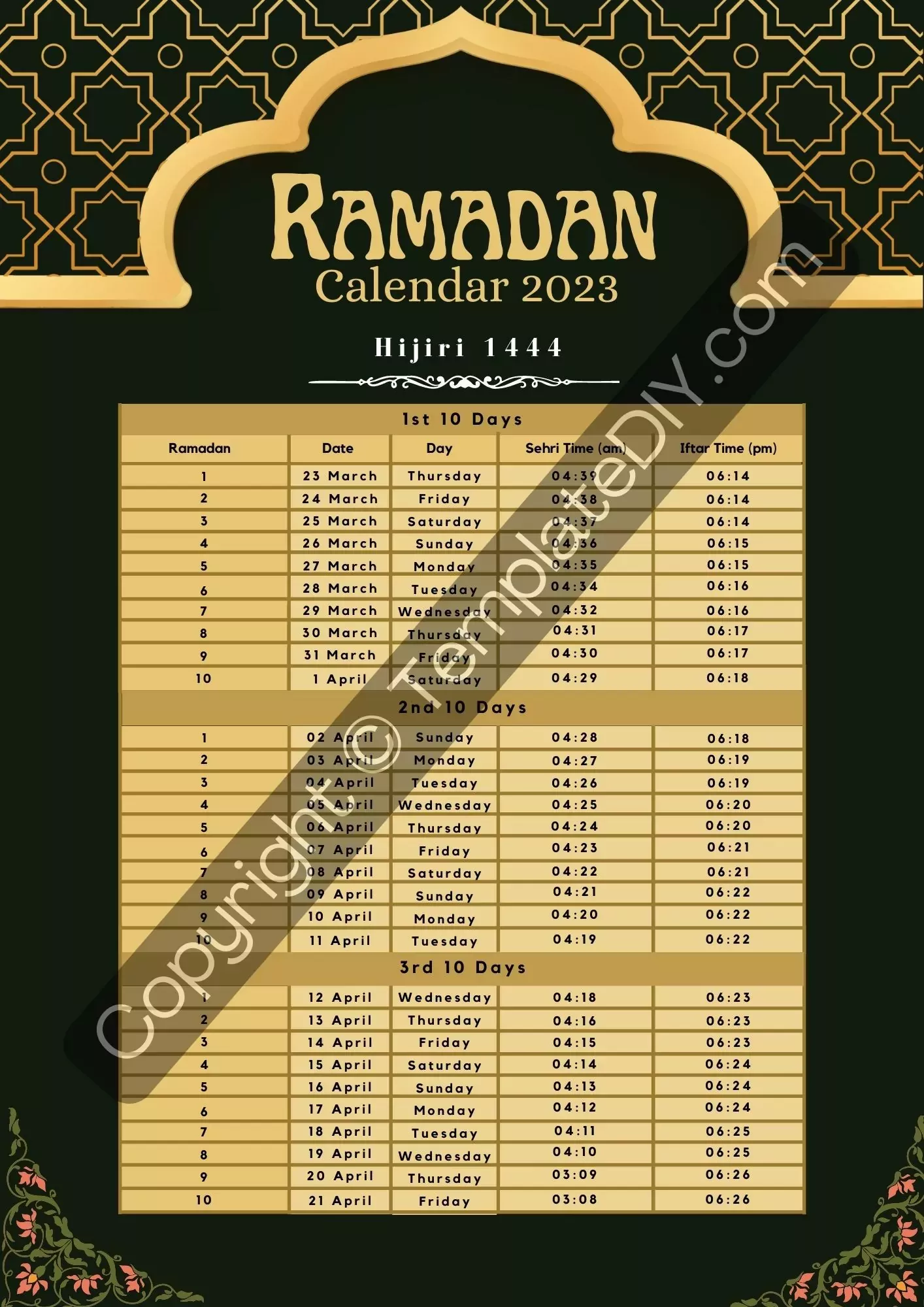 Ramadan 2023 Calendar Template Printable in Pdf & Word | Ramadan - Wanneer Begint De Ramadan In Nederland