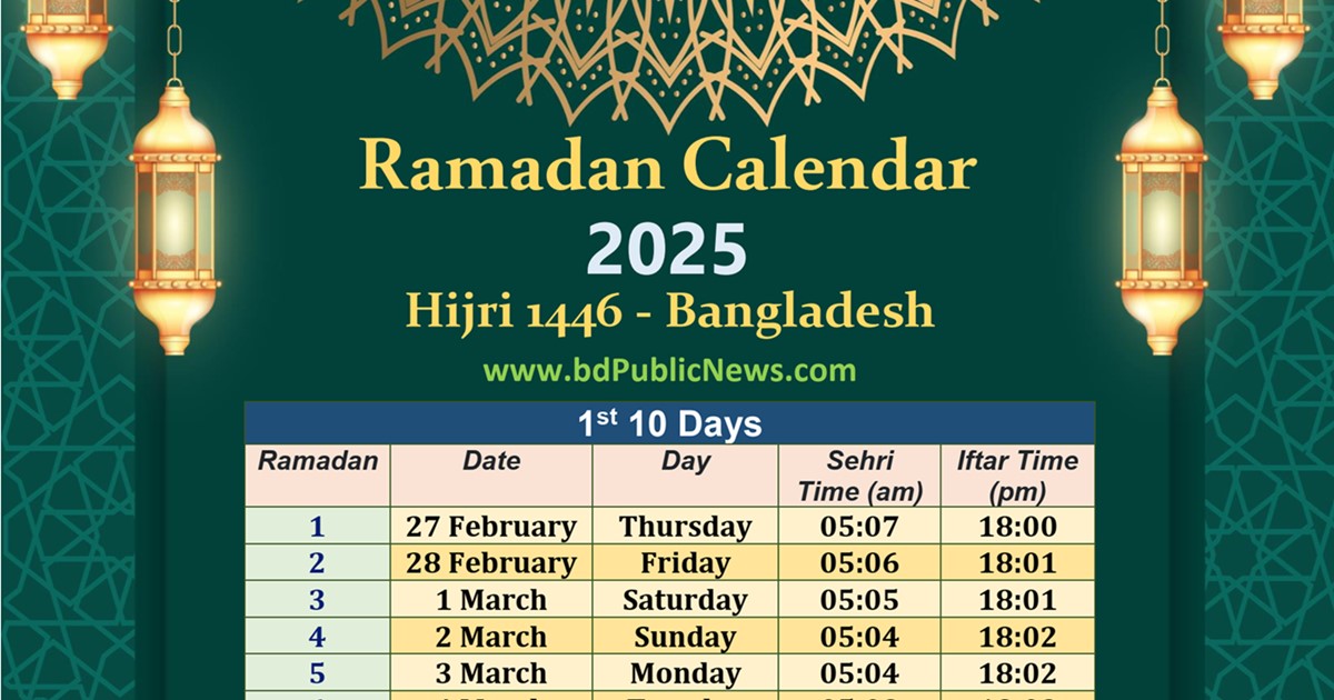 Ramadan Calendar 2025 Bangladesh - Iftar Sehri Time Schedule - BD - Iftar Den Haag 2025