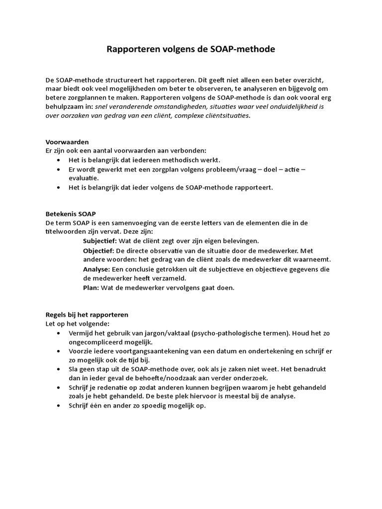 Rapporteren Volgens de SOAP METHODE | PDF - Volgens De Kaart Verbouwd Die Agrariër Een Product