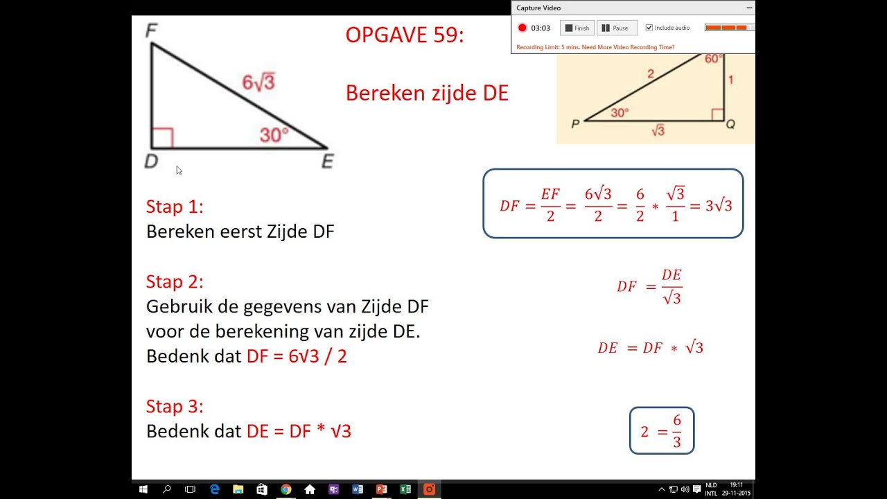 Rechthoekige Bijzondere Driehoeken 30 60 90 graden (4H WiB hfd 3, 11e - Driehoek Berekenen Met 1 Zijde En 1 Hoek