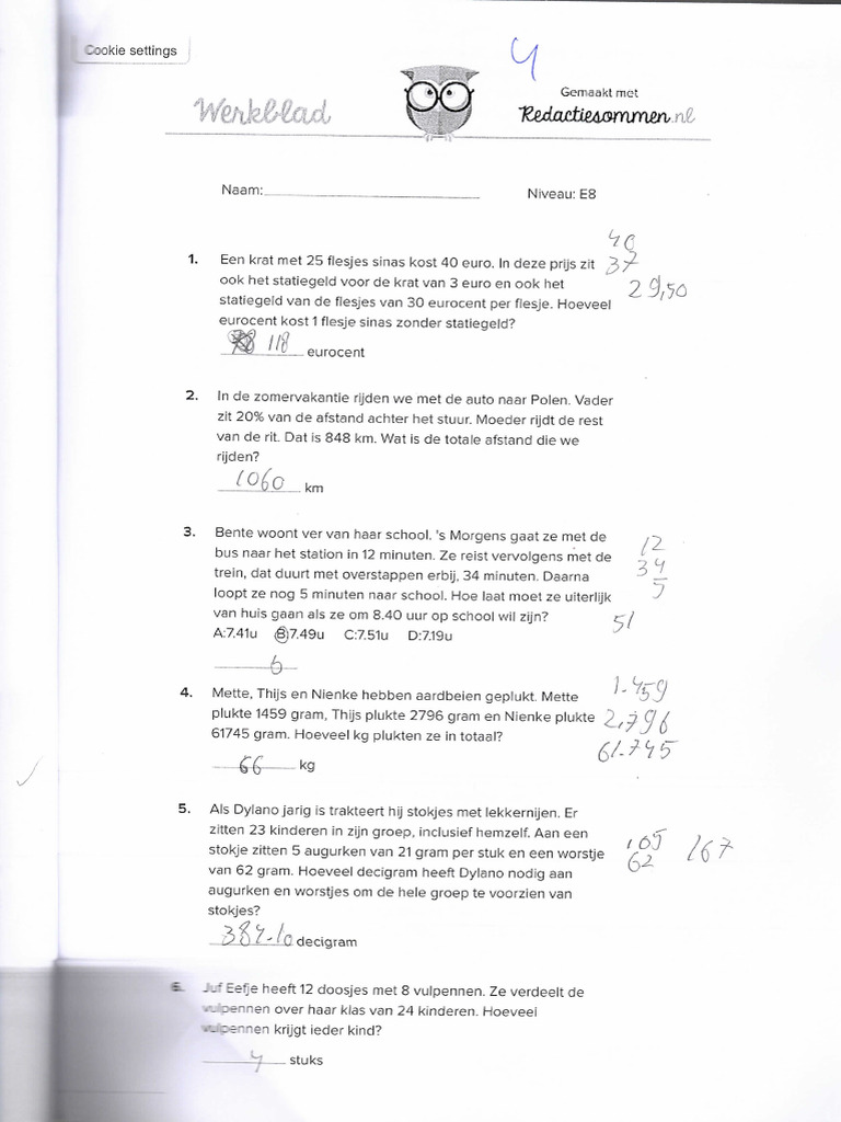 Redactiesommen Groep 8 Met Antwoorden