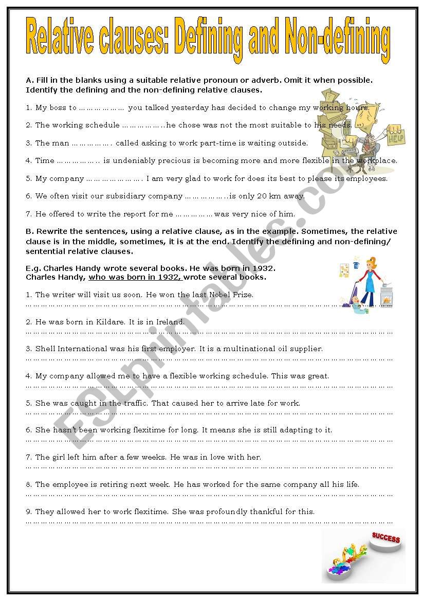 Defining And Non Defining Relative Clauses Exercises