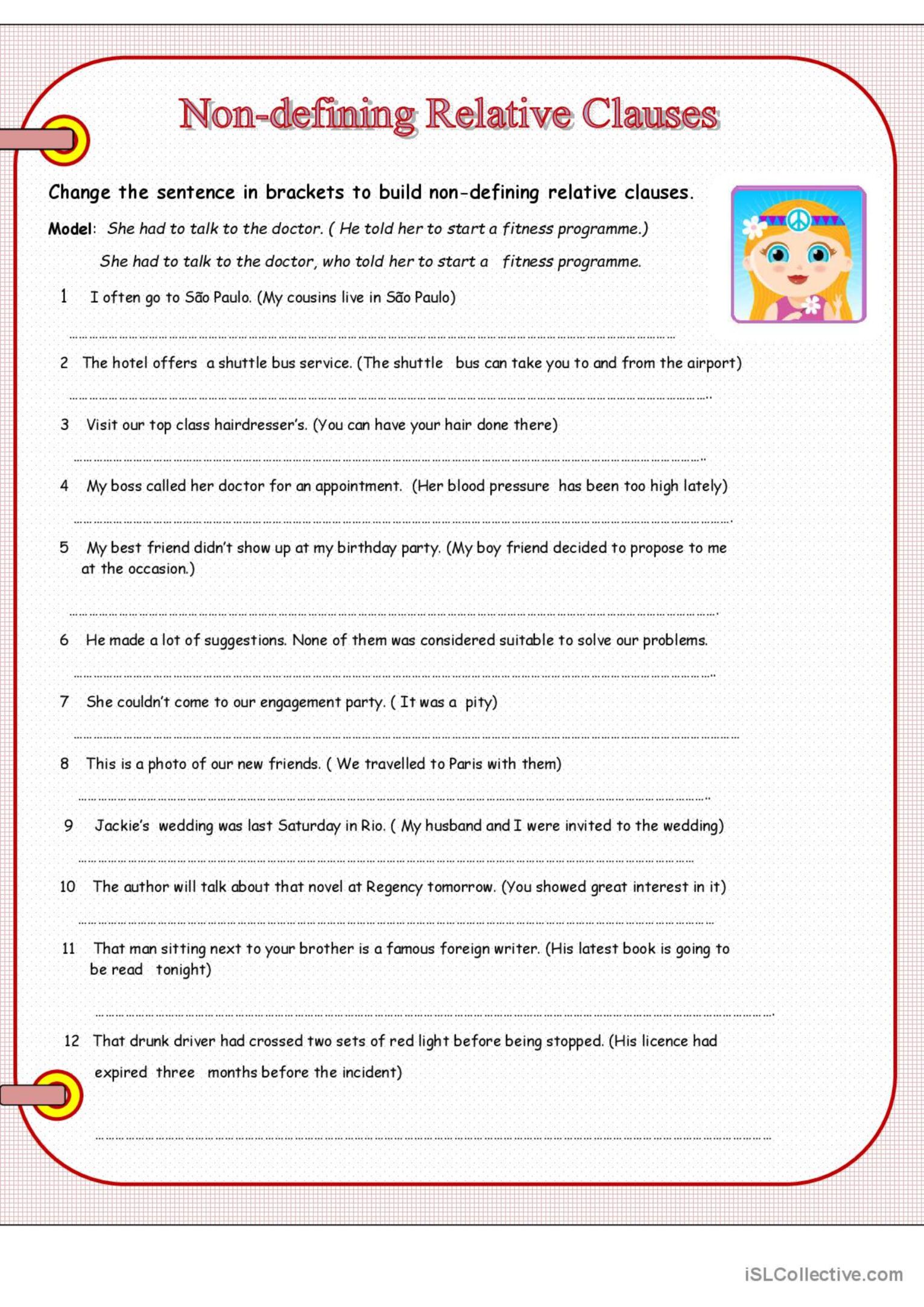 Relative Clauses: English ESL worksheets pdf & doc - Defining And Non Defining Relative Clauses Exercises