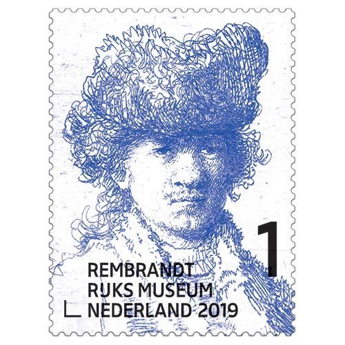 Rembrandt in het Rijksmuseum, postzegel van postzegelvel. | Rembrandt - Naar Welke Kunstschilder Is Geen Museum Vernoemd