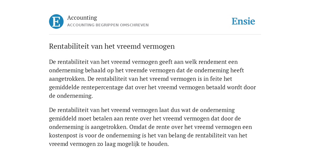 Rentabiliteit Van Het Vreemd Vermogen