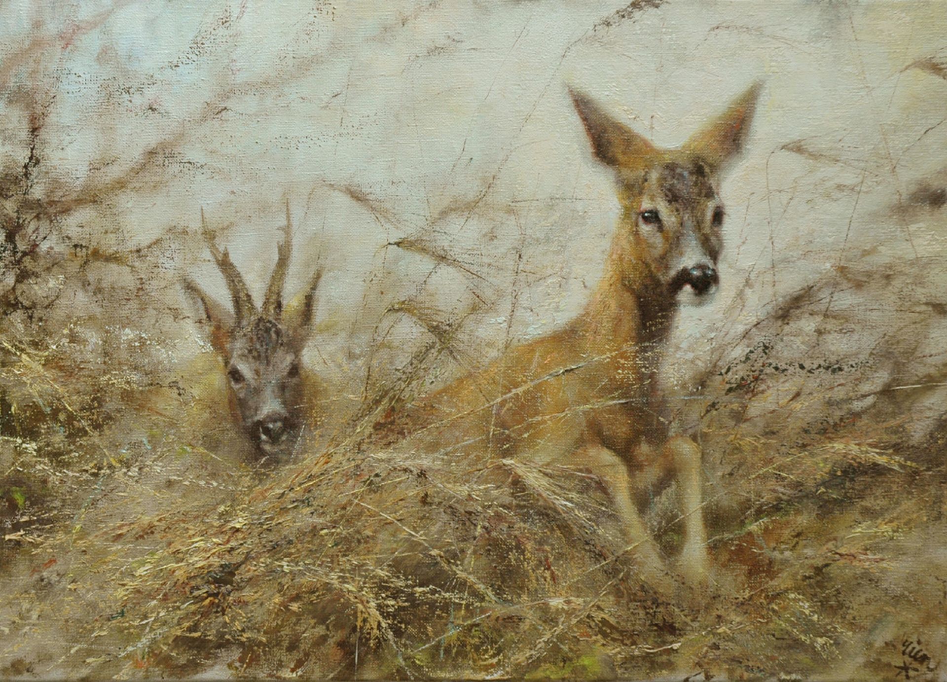 Rien Poortvliet | Paintings prev. for Sale | Two deer - Huizen Te Koop In Poortvliet