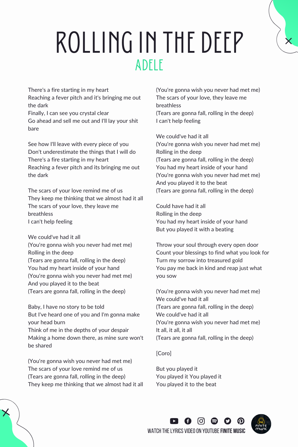 Rolling in the deep - Adele | Lyrics, Adele, Deep - Tekst Rolling In The Deep