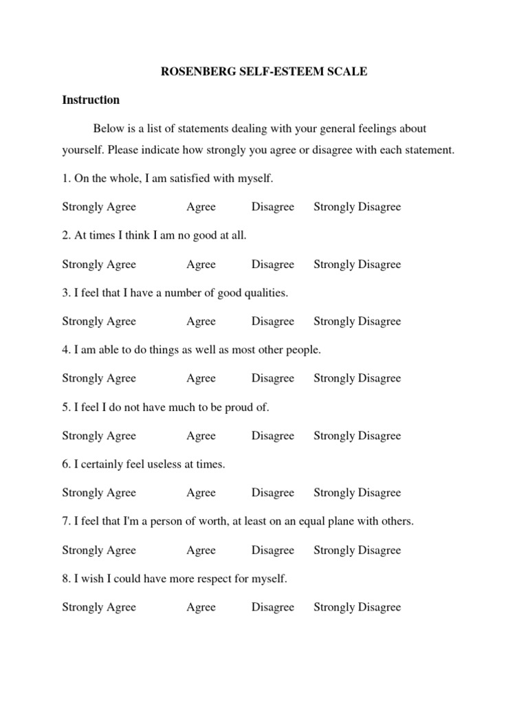Rosenberg Self-Esteem Scale | PDF - Rosenberg Self Esteem Scale Nederlands