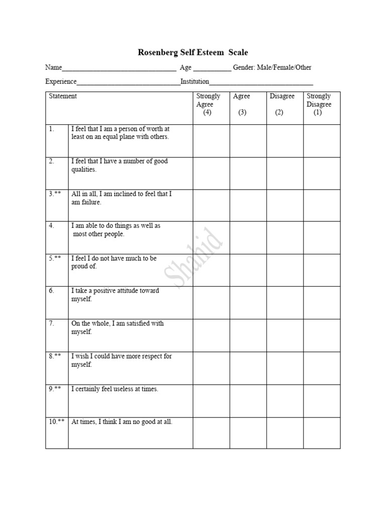 Rosenberg Self Esteem Scale | PDF - Rosenberg Self Esteem Scale Nederlands