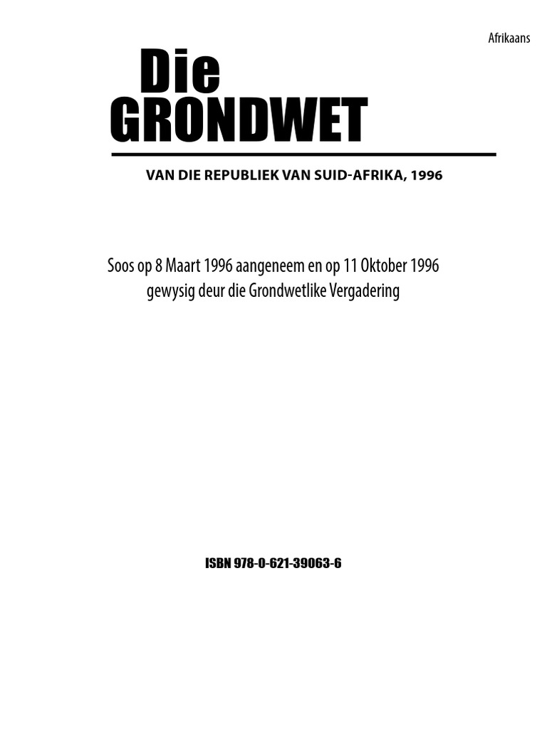 SA Grondwet | PDF - Artikel 93 En 94 Grondwet