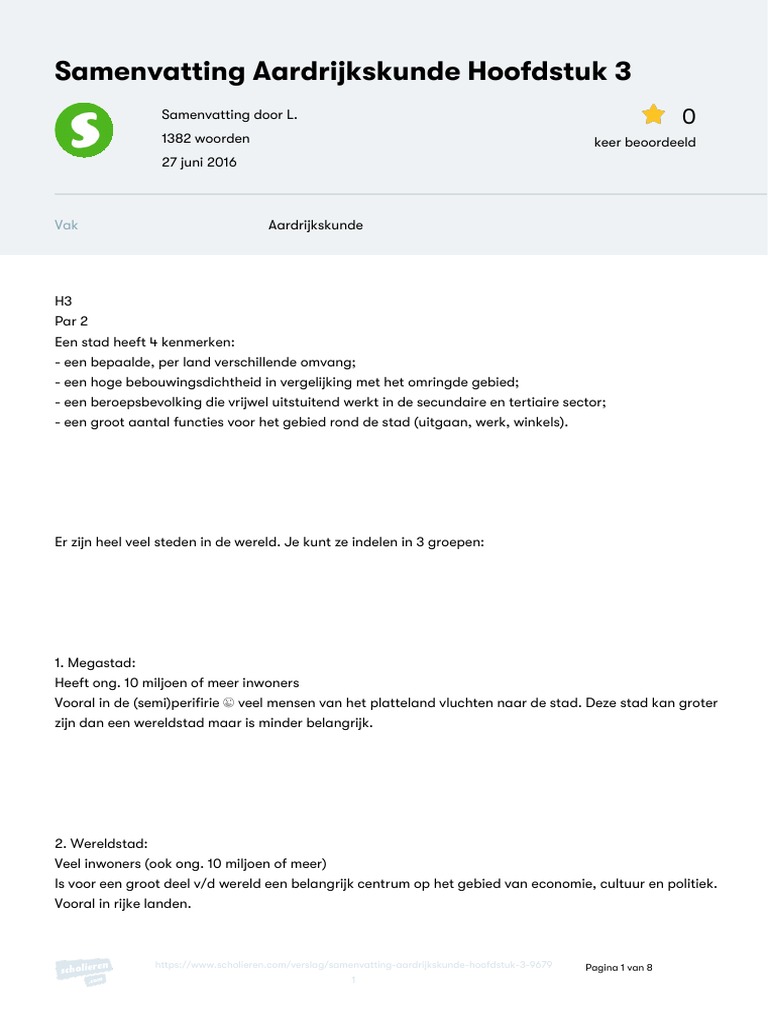 Aardrijkskunde Havo 3 Hoofdstuk 1