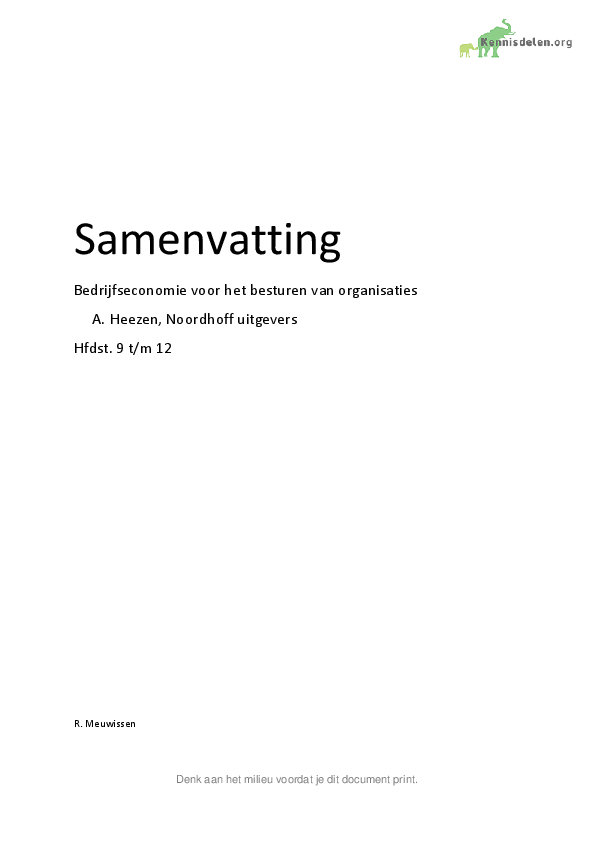 Samenvatting Bedrijfseconomie voor het besturen van organisaties - Bedrijfseconomie Voor Het Besturen Van Organisaties