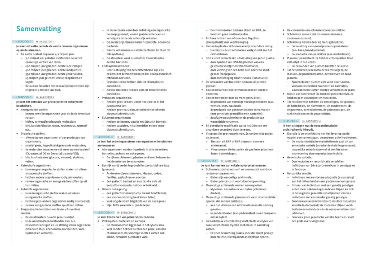 Samenvatting Biologie Havo 4 Hoofdstuk 1