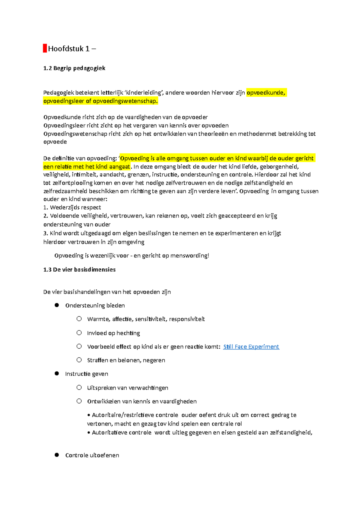 Samenvatting Inleiding in de Pedagogiek - .. Hoofdstuk 1 1 Begrip - Samenvatting Inleiding In De Pedagogiek