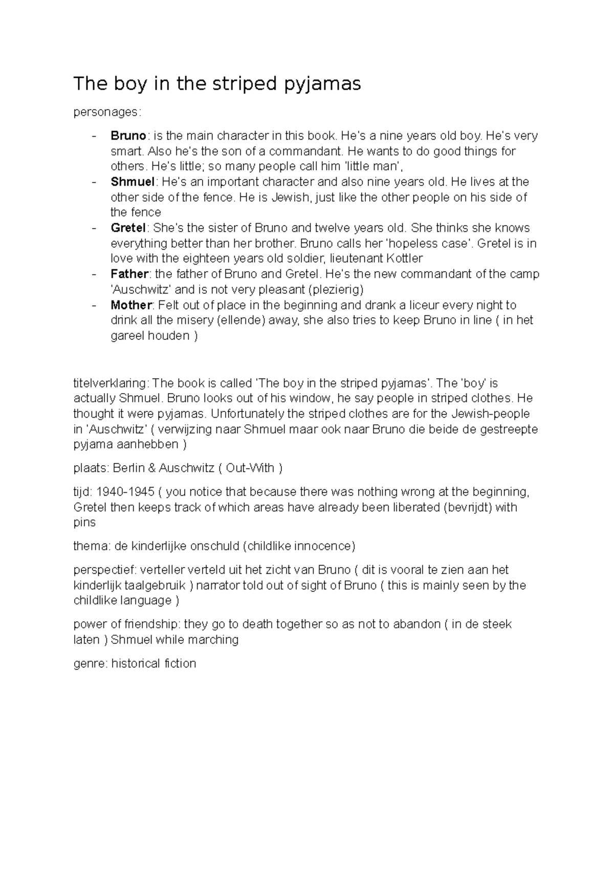 Samenvatting The Boy In The Striped Pyjamas: Een Hartverscheurende - Samenvatting The Boy In The Striped Pyjamas
