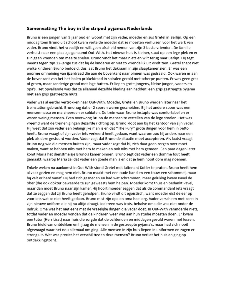 Samenvatting The Boy In The Striped Pyjamas