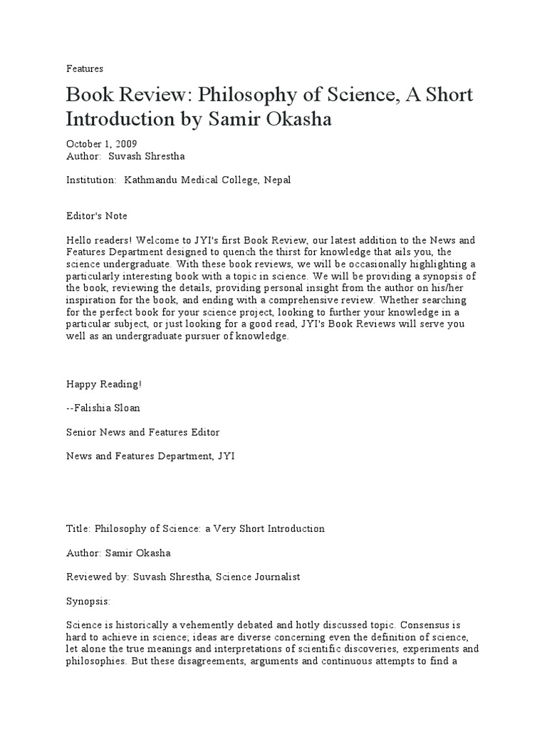 Okasha Philosophy Of Science A Very Short Introduction